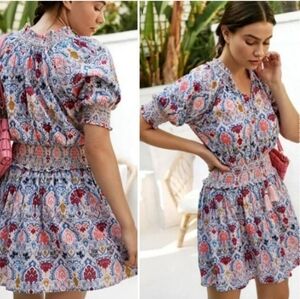 Roller Rabbit Ikat Paisley Fiorella Smocked Puff Sleeve Dress